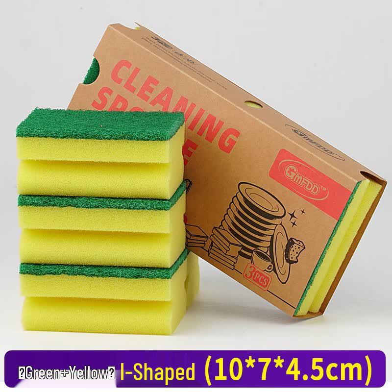 Green & Yellow I-Shaped Kitchen Scrubber Sponge 10-Pack