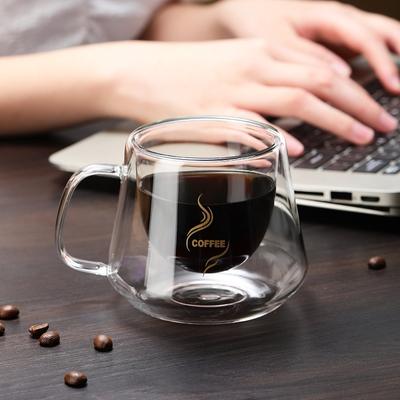 Tazza da Caffè in Vetro a Doppia Parete da 200ML Forma a Diamante Vetro Trasparente Tazza Resistente al Calore Tazza da Espresso Tazza da Tè Latte Birra