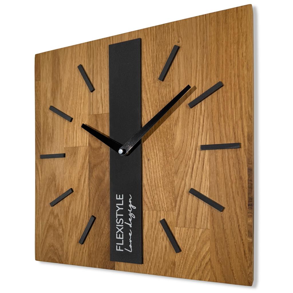 Wooden Wall Clock Oak Classic 30cm Black SQ