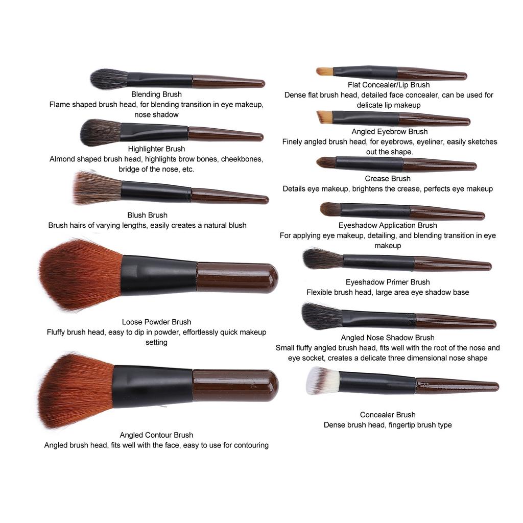 Travel Makeup Brush Set Synthetic Mini 12PCS Powder Highlight Concealer Eye Shadows Blush Mini Makeup Brushes Black Brown