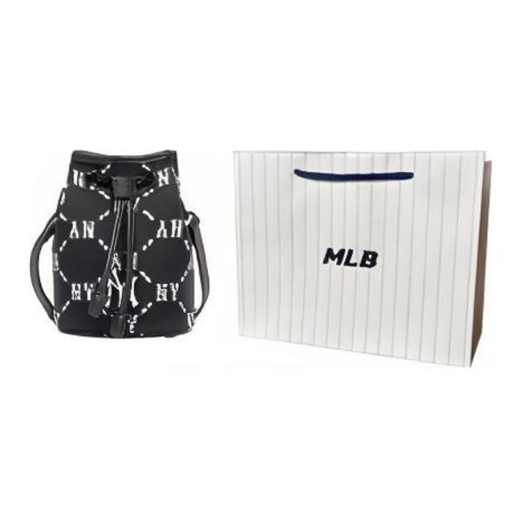 MLB Monogram Collection Artificial Leather Bucket Bag, Shoulder Bag, Crossbody Bag Regular Unisex Black Casual