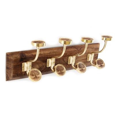 [A3095] - Designer Wooden Ceramic Hook 'Tree of Life' Golden Brown (8 Heads) - 44x16x8cm