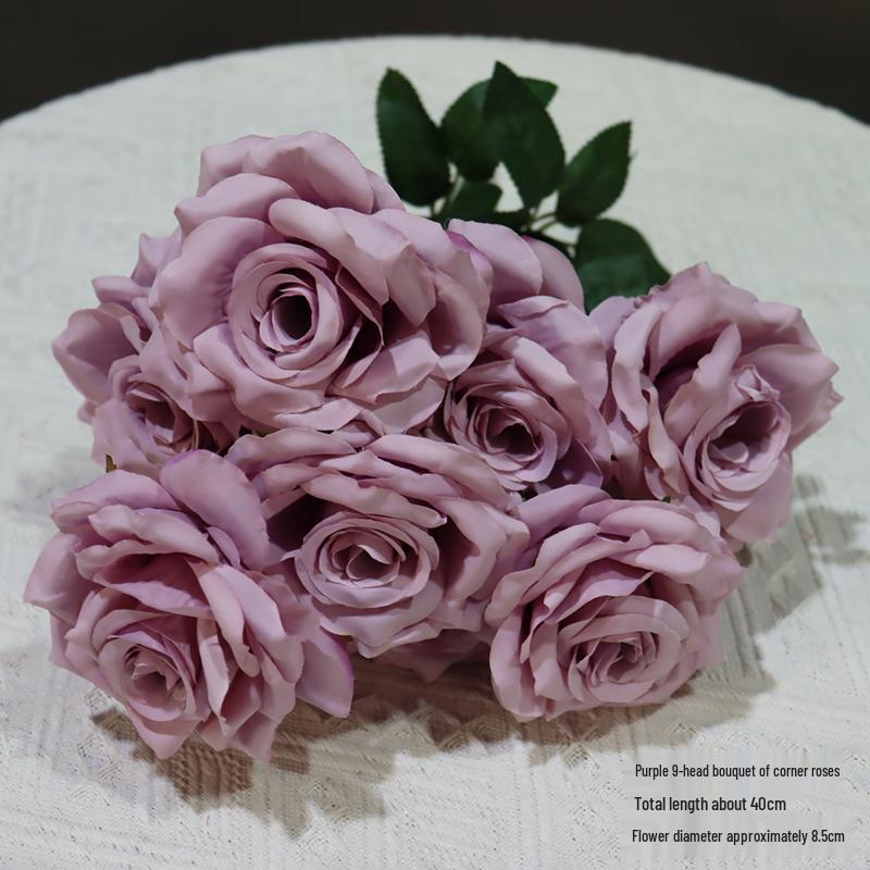 9-Head Diamond Rose Silk Bouquet for Wedding & Home Décor