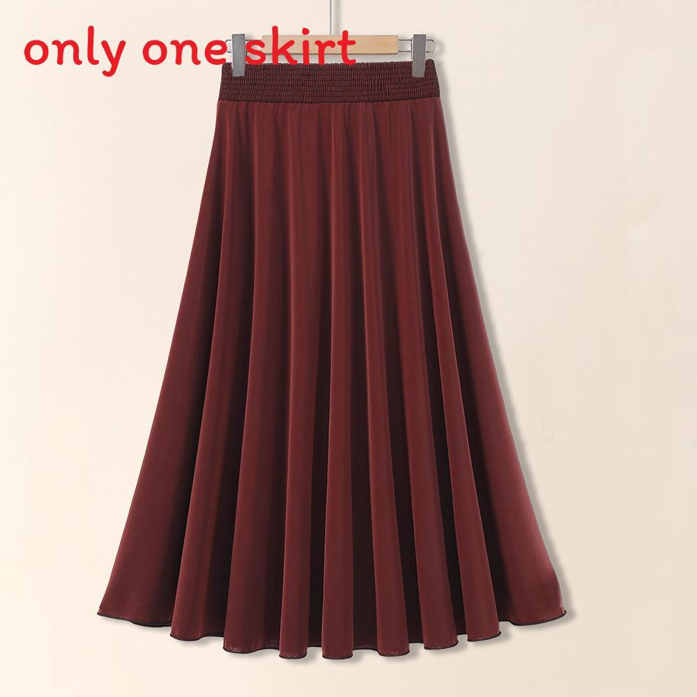 Ice Silk Floral Midi Skirt With Breathable Fabric For Middleaged Women Casual Wear