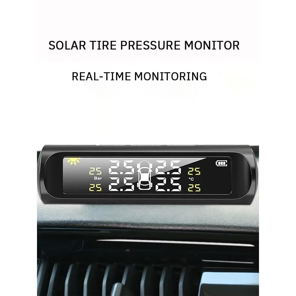 Solar TPMS Tire Pressure Monitor System 4 Sensors Real-time LCD Display USB Charging
