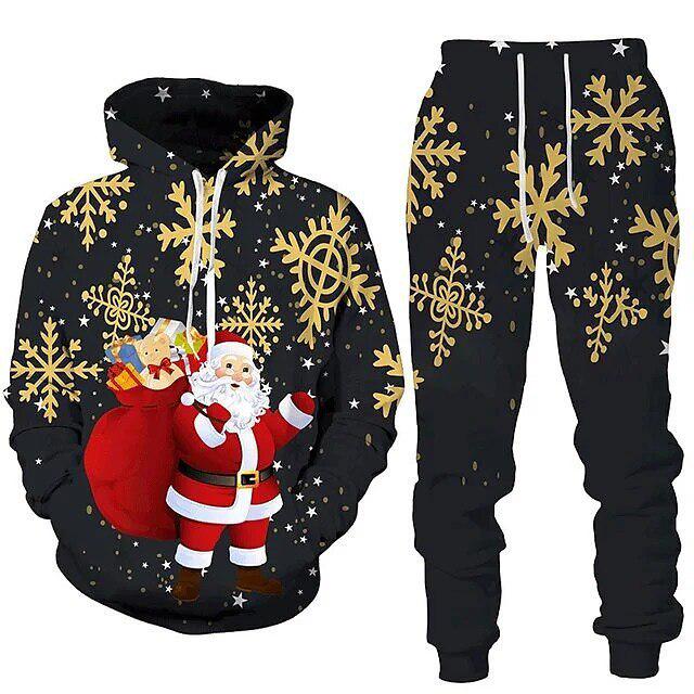 2024 Herbst-Winter 3D-Druck Herren Weihnachts-Kapuzenpullover Sweatshirt Set
