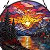 Wall Hanging Landscape Art Stained Glass Style Suncatcher, Mountain Sunset Window Ornament, Colorful Sunrise Decor Sun Catcher for Home Garden,