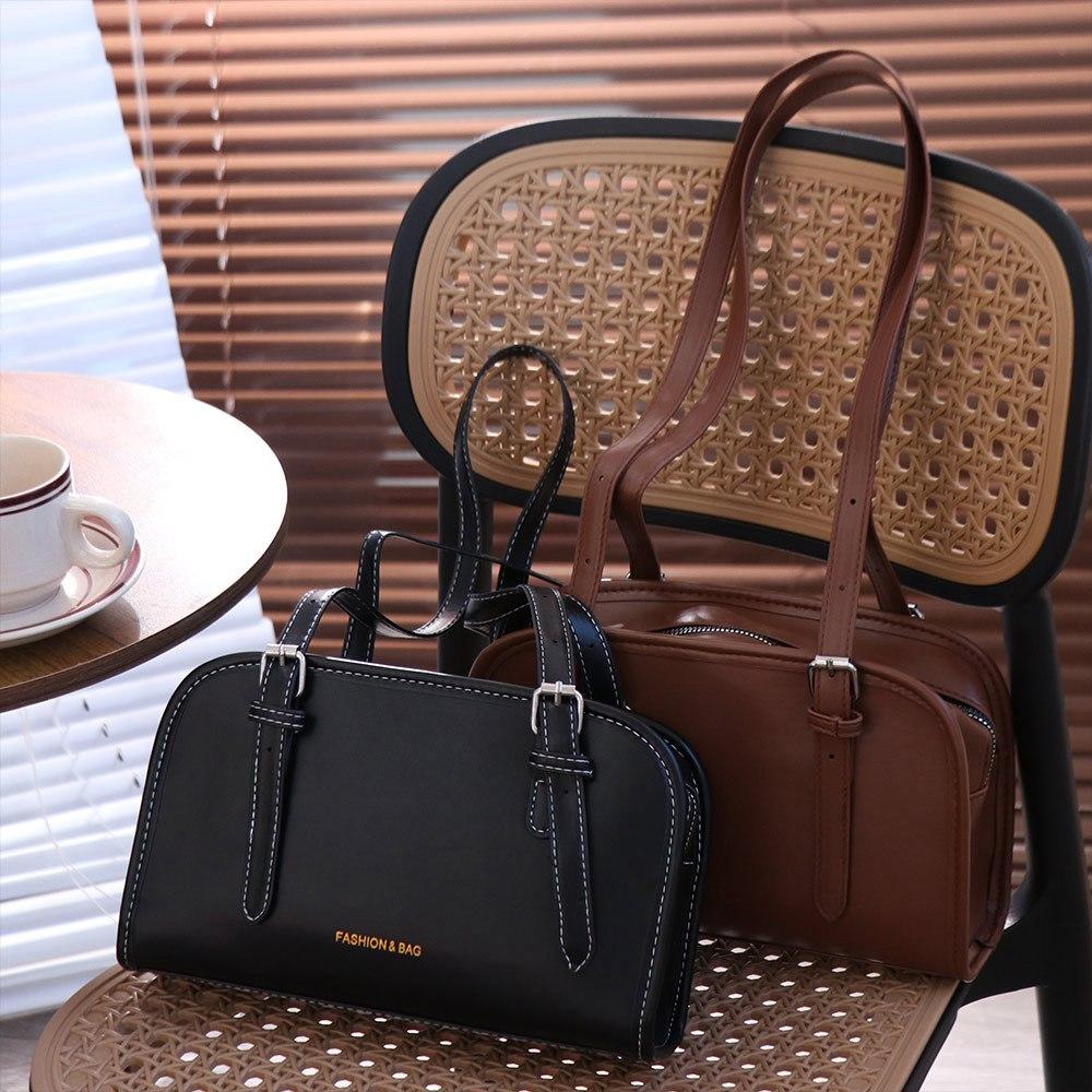 Underarm Boston Bag Korean Style PU Leather Handbag Trendy Single Shoulder Bag Girls