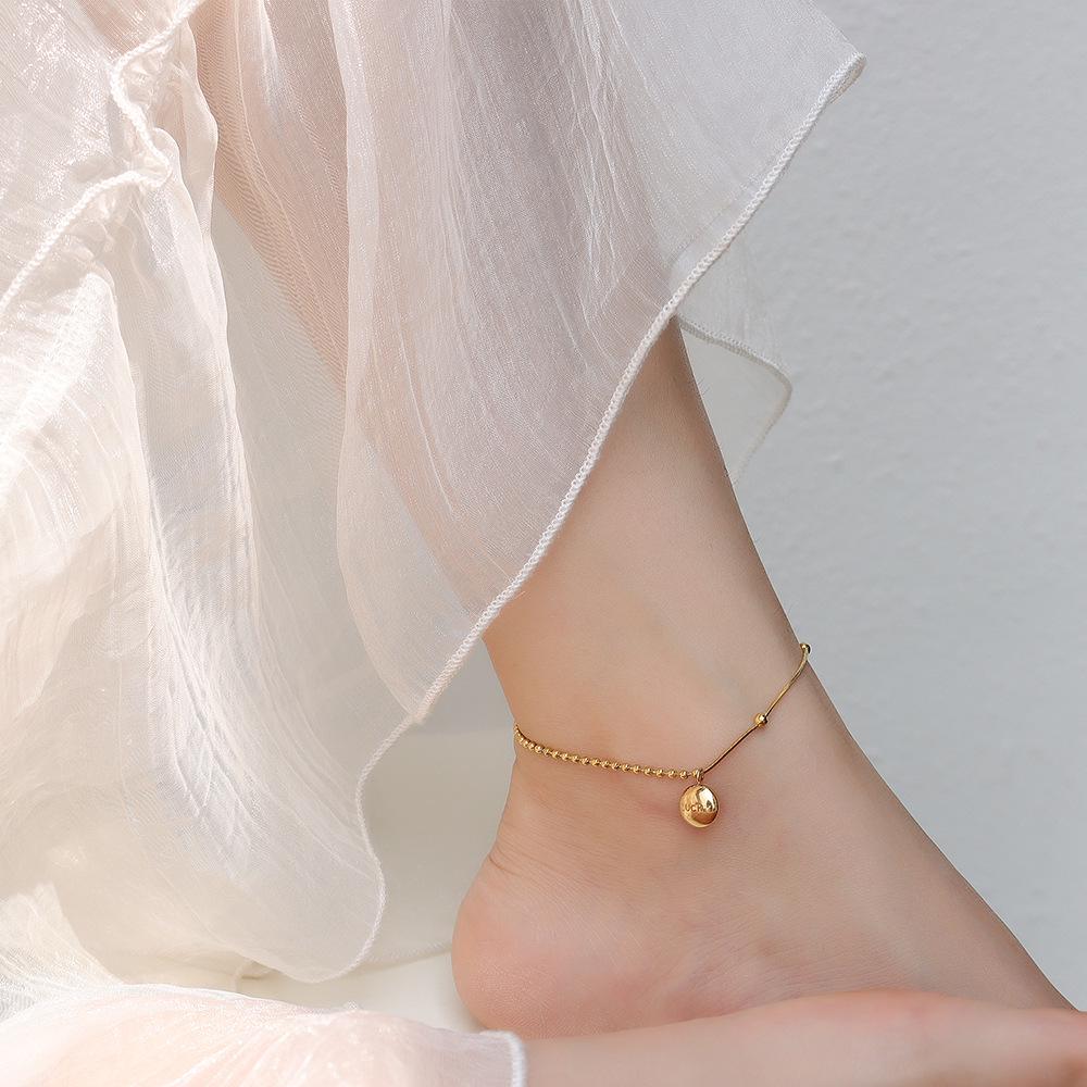 18K Gold Beaded Anklet with Snake and Rice Beads in Titanium Steel, S109
