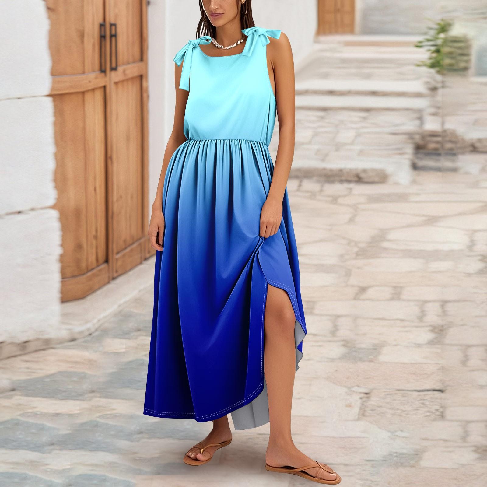 

Женское летнее модное платье-майка А-силуэта без рукавов повседневное платье с цветочным принтом/однотонными карманами S