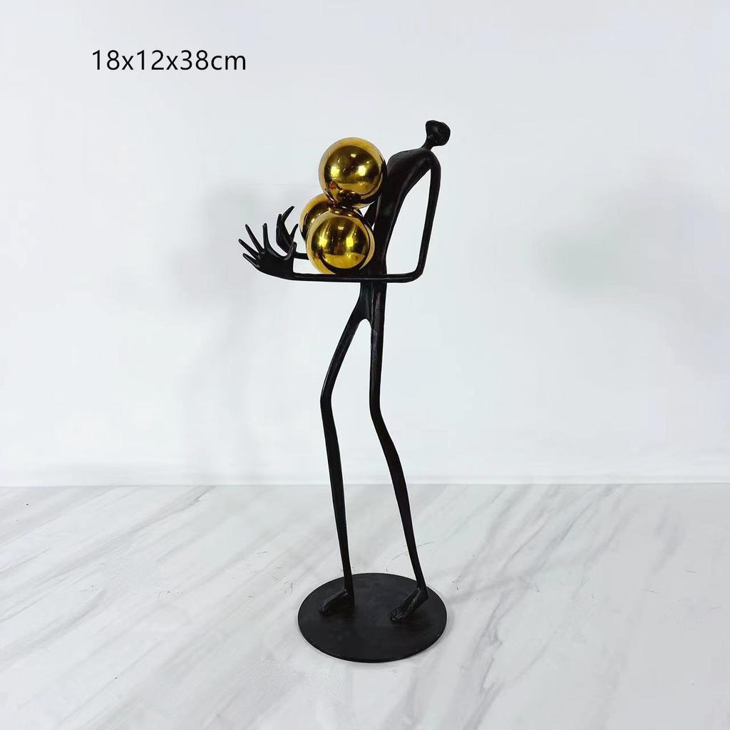 Minimalist Black Men Ornaments Golden Ball Decorative Character Statue Desk Decoration Abstract Figure Sculpture