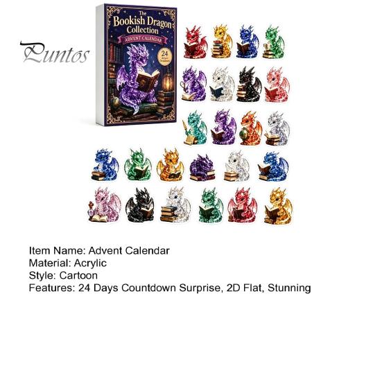 24 Day Advent Calendar Crystal Dragon 2026, Days Fantasy Reading Book Countdown Calendar, Holiday Gift Box for Kids Pcs Mini 2D Flat Acrylic