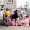 Cozy Black and White Horse Pink Print Blanket Lightweight Flannel Throw for Sofa Bed Office Chair Couch for Family or Friends