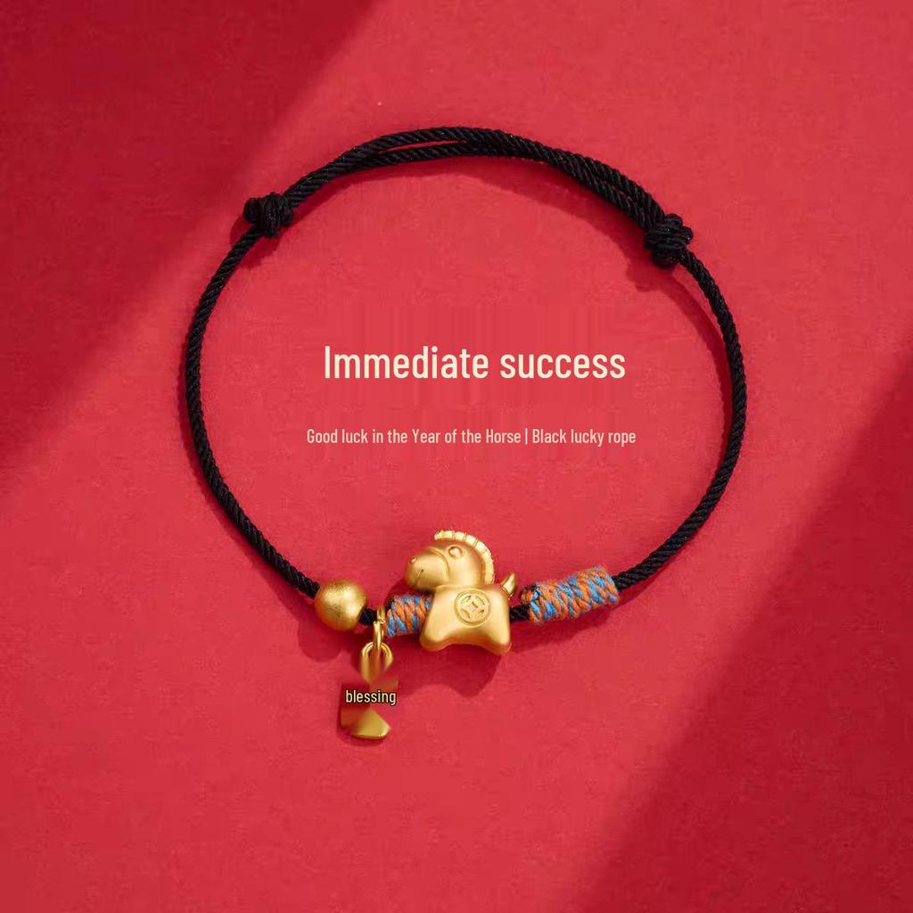 Golden Horse Zodiac Red String Bracelet for Men & Women - Hand-woven Fortune Charm