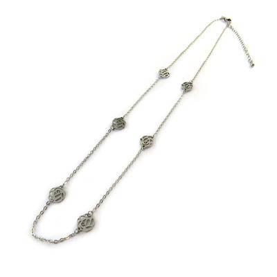 [N7072] - Silver Gray 'Rosa Romantica' Steel Necklace