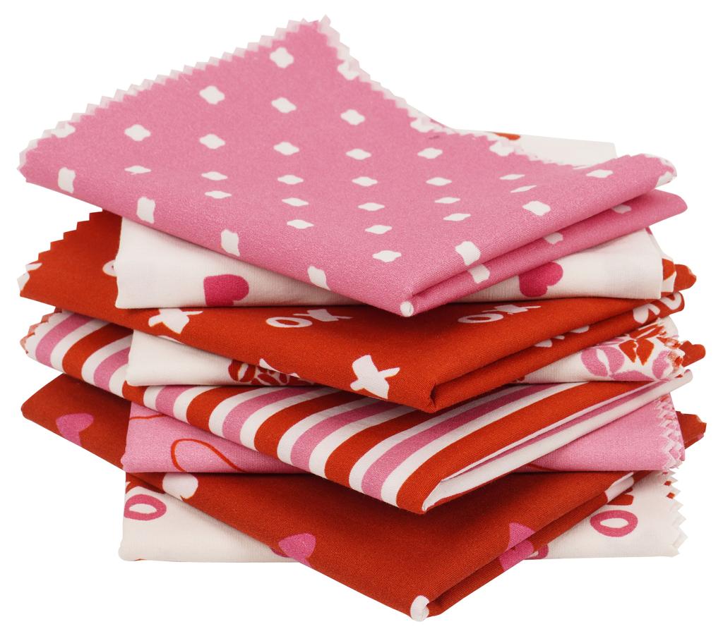 Soimoi 8 Pc Fat Quarter Bundle-  Valentine Love Theme  Print 18"x 22"  DIY Patchwork-  100  Cotton  Pre-Cut Quilting Fabric Pink-White &