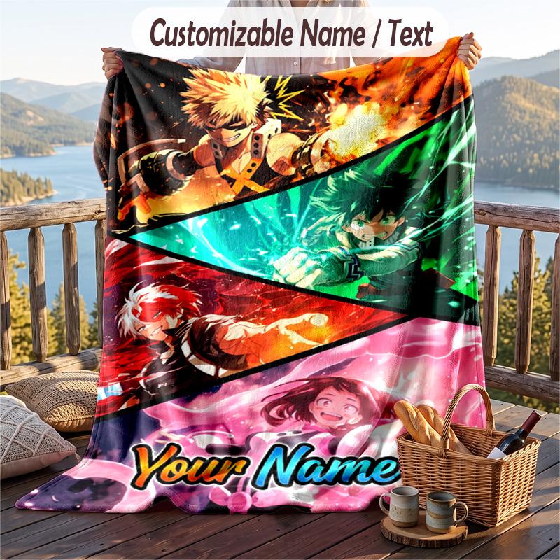 Personalized Flannel Throw Blanket,My Hero Academia Custom Printed Name, Cozy Plush Blanket For Home Use
