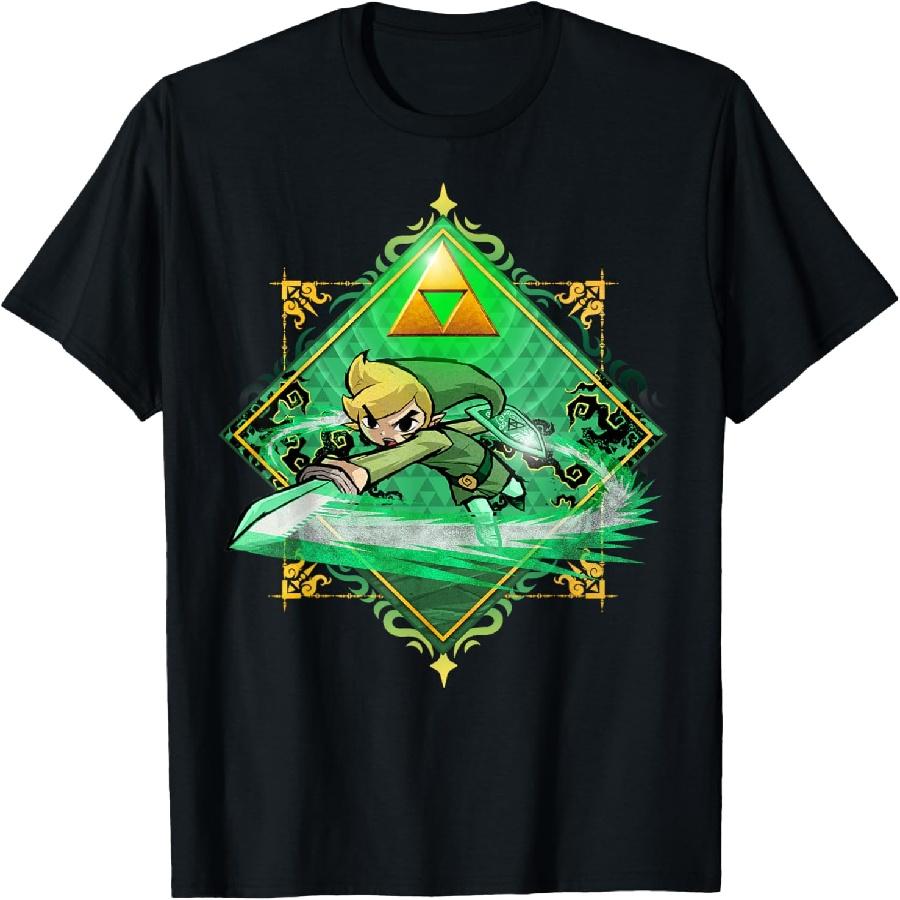 The Legend of Zelda_ The Wind Waker Link Gold Sword Badge T-Shirt S