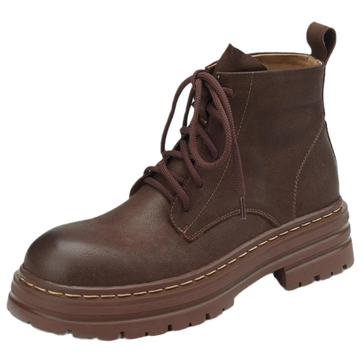 

Женские ботинки в британском стиле, новые осенние, на толстой подошве, со шнуровкой, коричневые, нескользящие, удобные, повседневные, короткие ботинки Botas Mujer 40