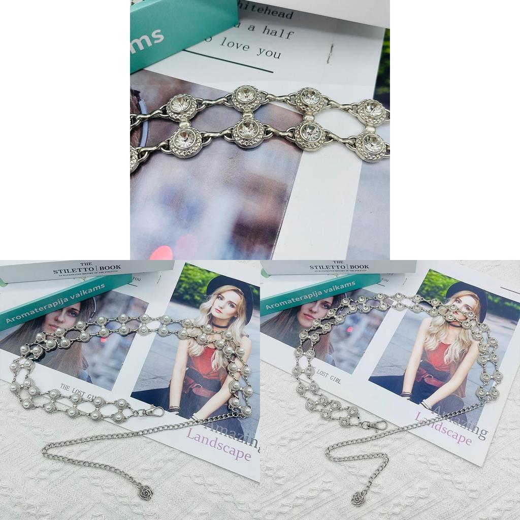 Pearl Waist Chain For Women Silver Water Diamond Necklace Summer Fashion Accessory
