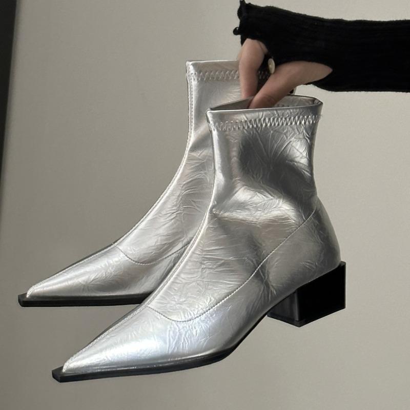 Sharp Pointed Short Boots for Women's New 2025 Autumn and Winter Women's Boots Thick Heel Boots Casual Women's Footwear
