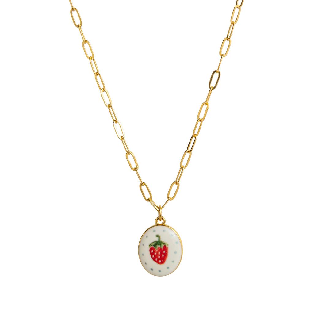 Niche Fresh Plant Series Necklace Diy Lemon Strawberry Bow Pendant Necklace Collarbone Chain