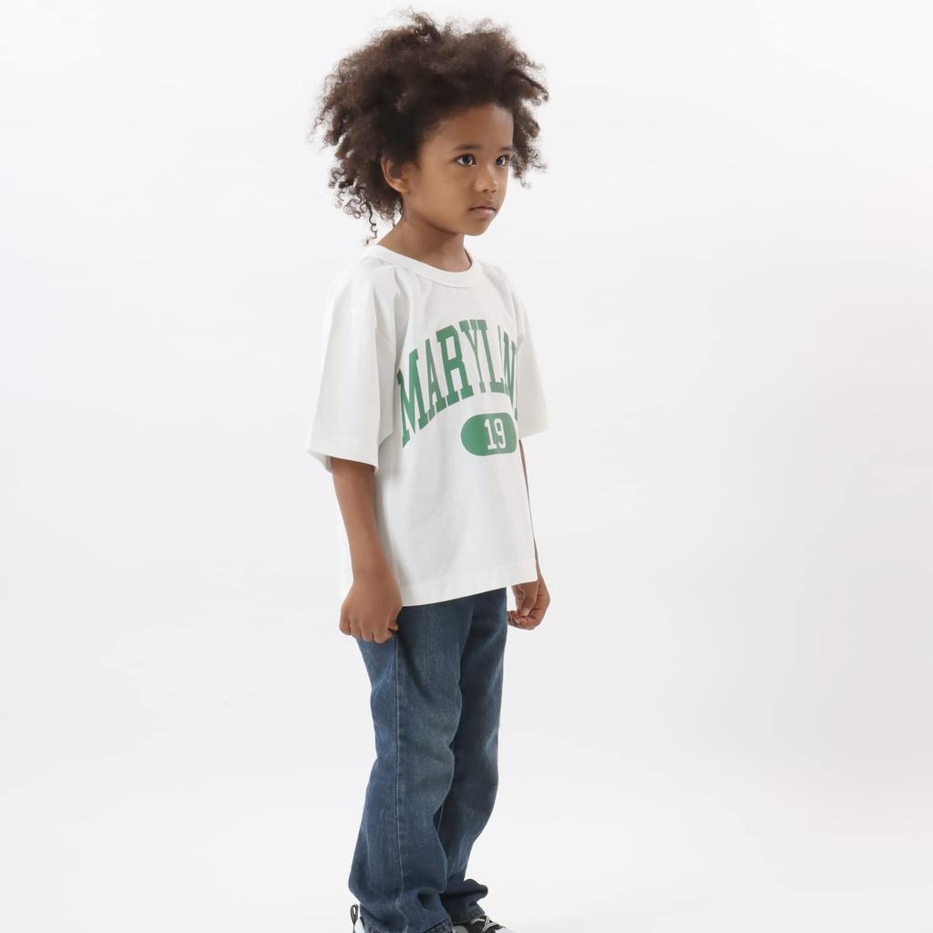 Champion Short Sleeve Graphic Reverse Size 130 Boys' T-Shirt, 100% Cotton, Print, Weave®, Off-White, (CK-V315)