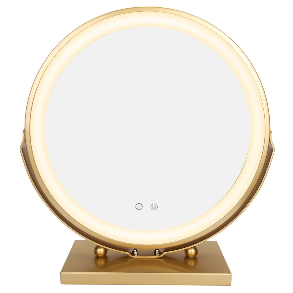 LED Makeup Mirror Round Desktop 3 Color Adjustable Rotational Angle Makeup Mirror 100‑240VUS Plug
