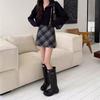 2025 Autumn Women's Plaid Wool High-Waist A-Line Skirt, College Style, Plus Size, Slimming, Hip-Hugging Short Skirt