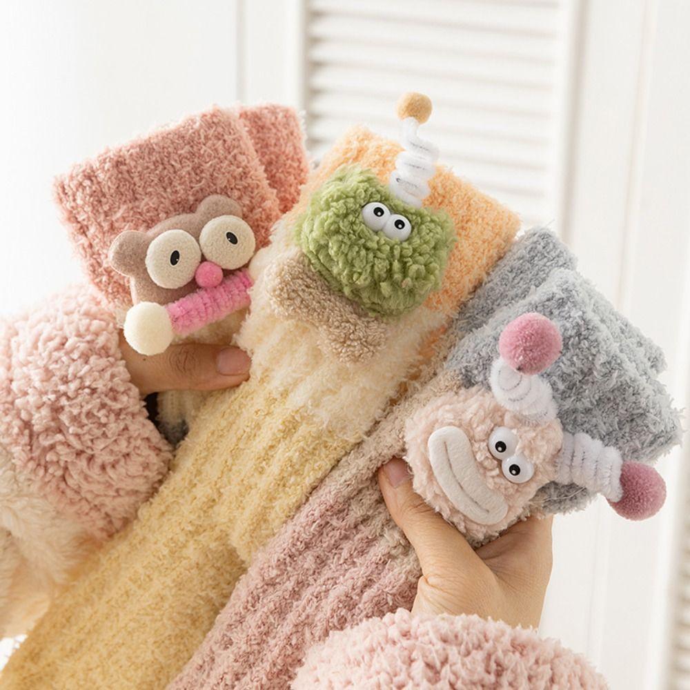 Thicken Cartoon Plush Socks Non-Slip Thermal Warm Socks Coral Fleece Socks Women Autumn Winter