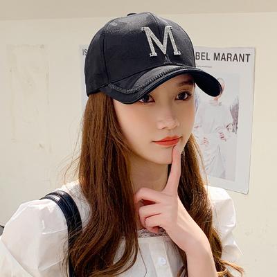 Bright Diamond Alphabet Baseball Cap Women's Versatile Hat Shade Cap Popular Black Hat