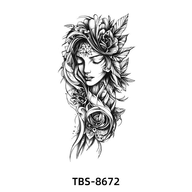 2025 Full/Half Arm Wolf, Tiger, & Flower Tattoo Stickers - European/American Style