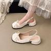 Fashion Women Square-toed Shallow Thick-heeled Sandals Elegant Bow Shoes Woman Summer Pu Ballerinas Soft Square Head Casual Sandals