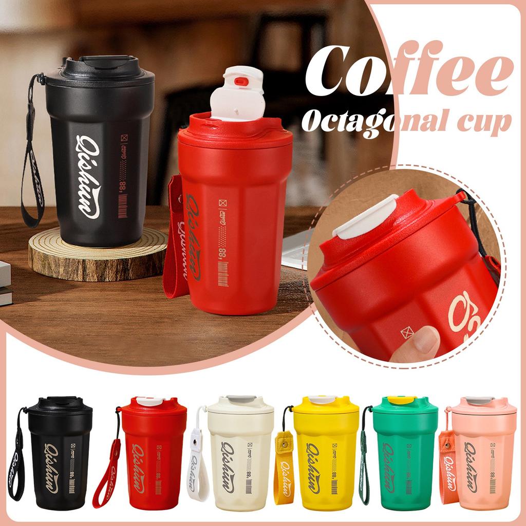 Stainless Steel Insulated Cup With Lifting Rope, Car Mounted Direct Drinking Accompanying Cup, Mug, Octagonal Coffee Cup