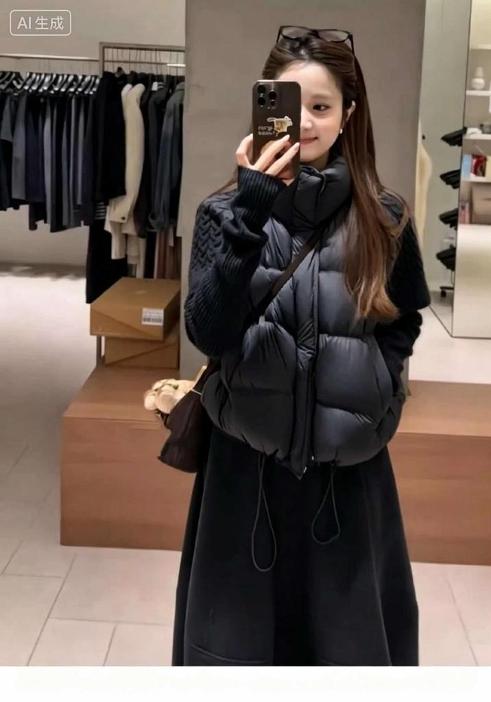 Winter stand-up collar knitted splicing short cotton clothes women's new high-end bread cotton vest jacket