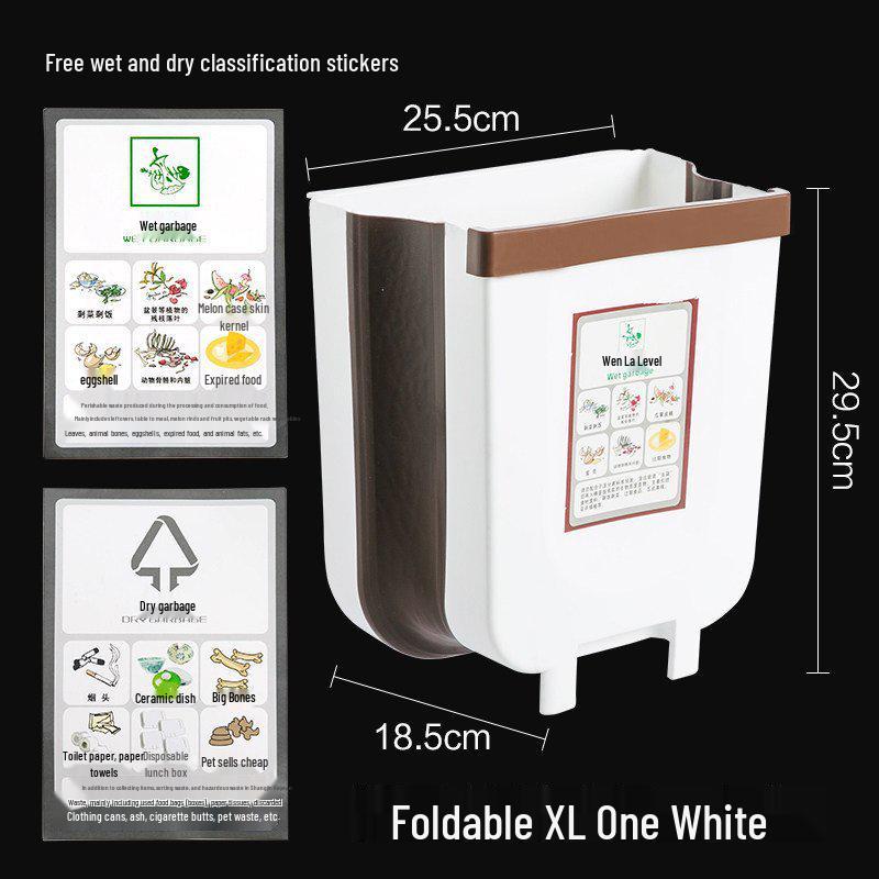 Wall-Mounted Foldable Kitchen Trash Can with Wide Hook for Cabinet Doors