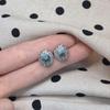 European & American Ocean Blue Sapphire Stud Earrings, Fully Diamond Inlaid, Niche Design, Simple & Elegant Egg-Shaped Earrings for Women