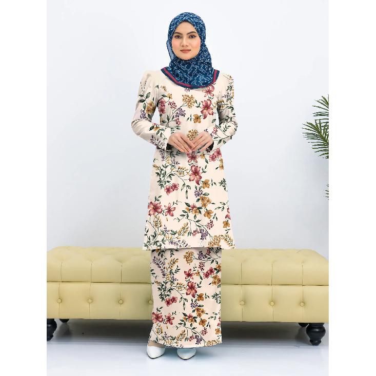 

Новый кружевной розовый цветочный узор с принтом Курунг Паханг женский мусульманский костюм удобный и элегантный этнический топ 4XL оранжевый