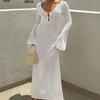 Women's Sexy Knit Hollow Out Beach Dress - European & American Style, Solid Color Bikini Cover-Up