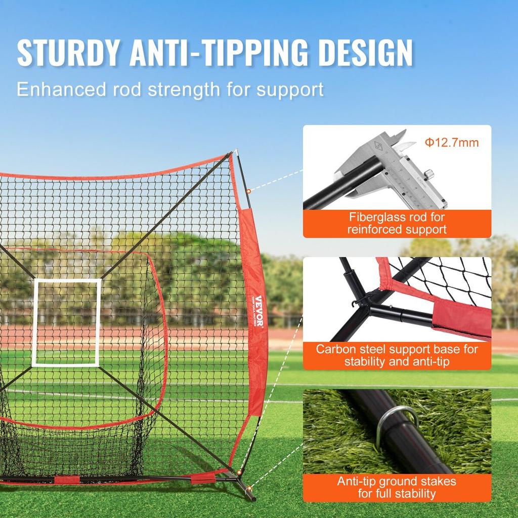7x7 Ft Baseball Softball Practice Net, Portable Baseball Training Net for Hitting Batting Catching Pitching, Backstop Baseball Equipment with Bow