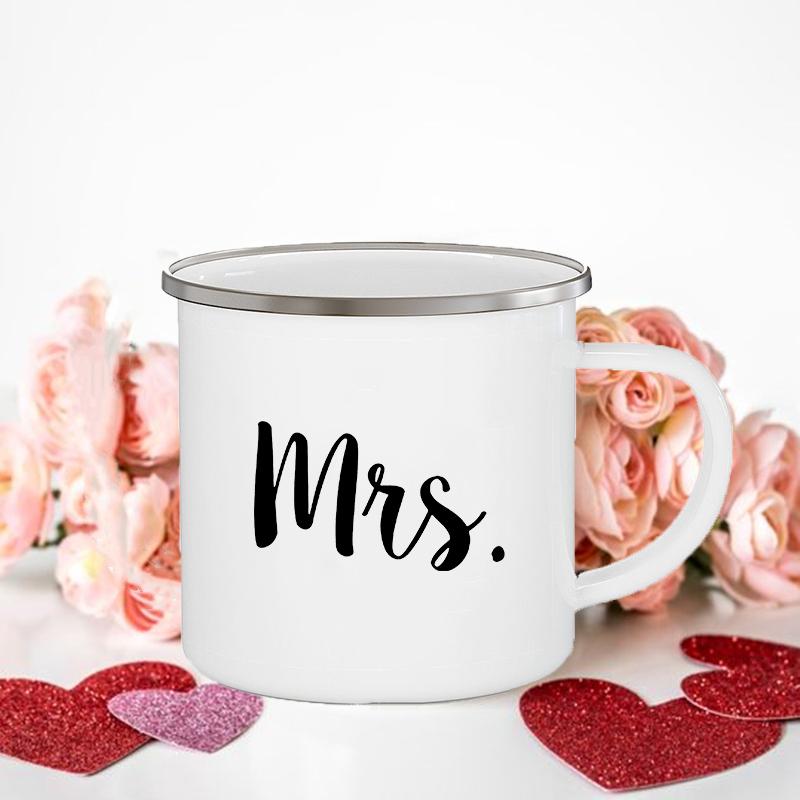 Frau/Herr Richtig Druck Paar Tassen Kreative Kaffeetasse Getränk Dessert Frühstück Milchbecher Emailletassen Henkel Trinkgeschirr Valentinstagsgeschenk