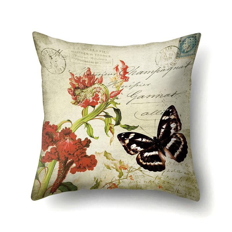 Polyester Pillowcase Peach Leather Velvet Decoration Printed Butterfly Pillowcase Waist Cushion Cover Car Cushion Head Cushion Cover