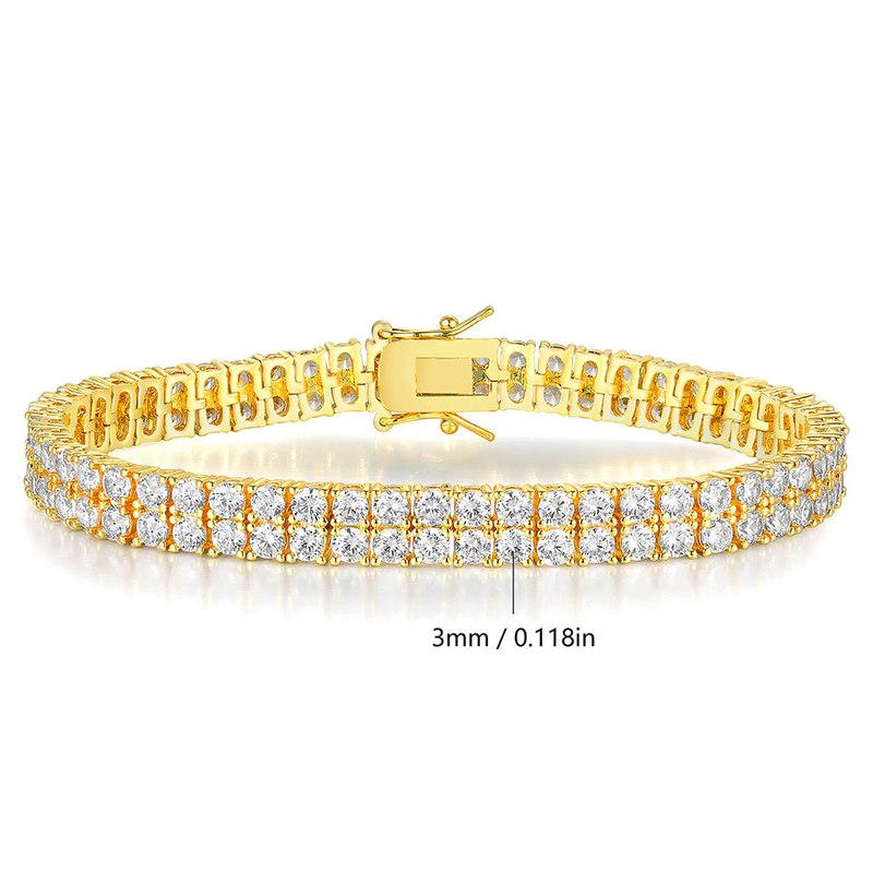 ouble Row 3mm Iced Out Tennis Bracelet Hip Hop Cubic Zirconia Gold Silver Plated Brass Link Bangle for Men Women Gift