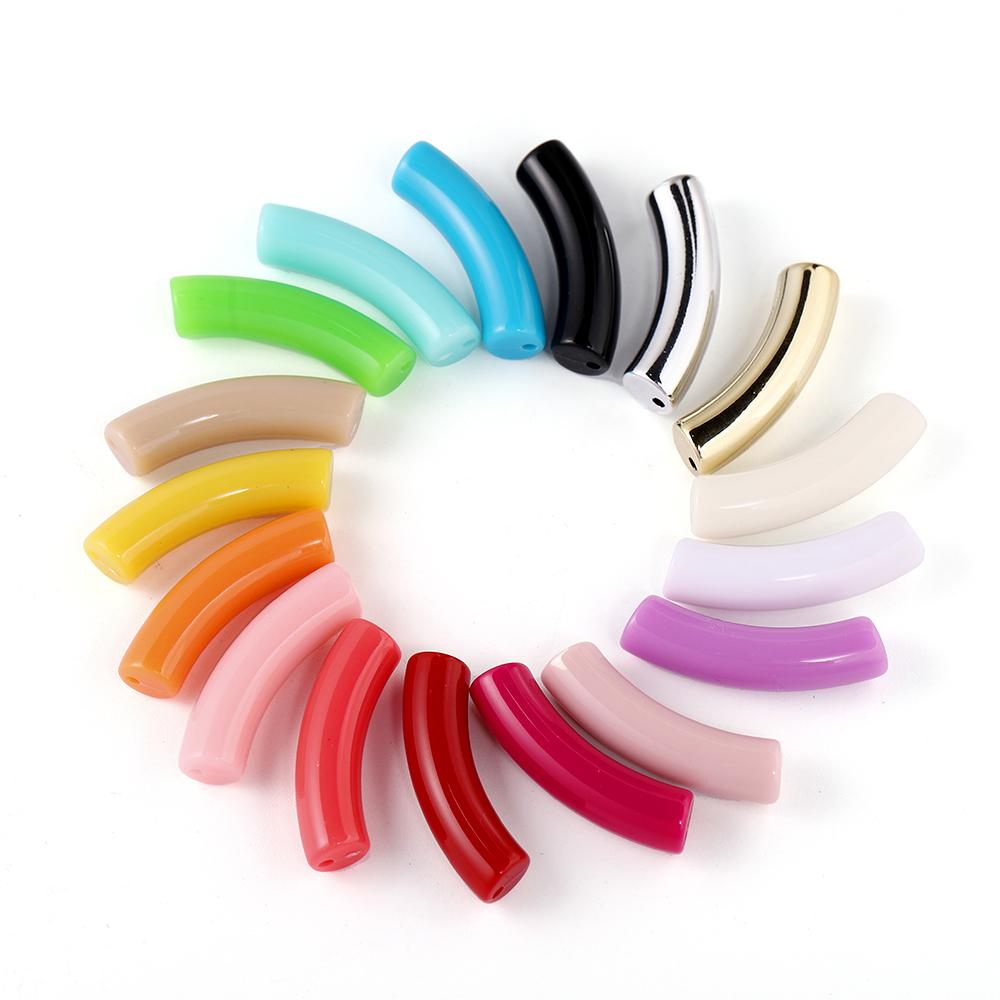 10pcs/lot 10*33mm Acrylic Beads Curved Tube Multicolor Loose Spacer Beads For Necklace Bracelets DIY Jewelry Making Accessories