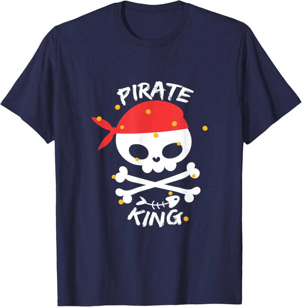 Pirate King Skull Red Bandana Graphic Tee Soft Cotton Casual Crewneck TShirt for Men