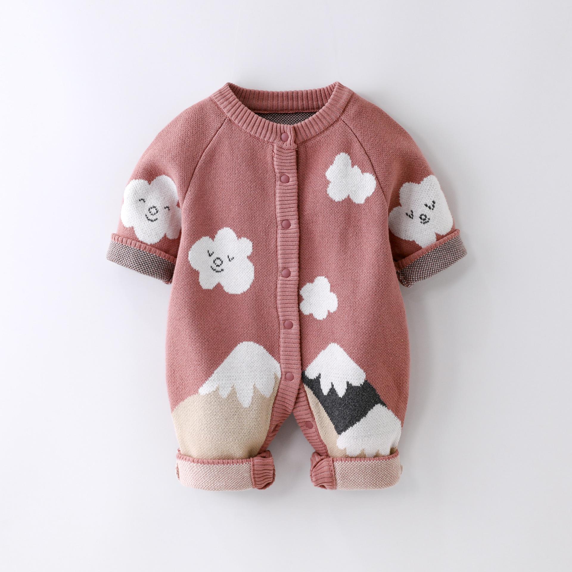 

Baby Cotton Cartoon Knit Romper - Long Sleeve, Warm Outdoor Suit for Autumn & Winter 80 cm рожевий/червоний