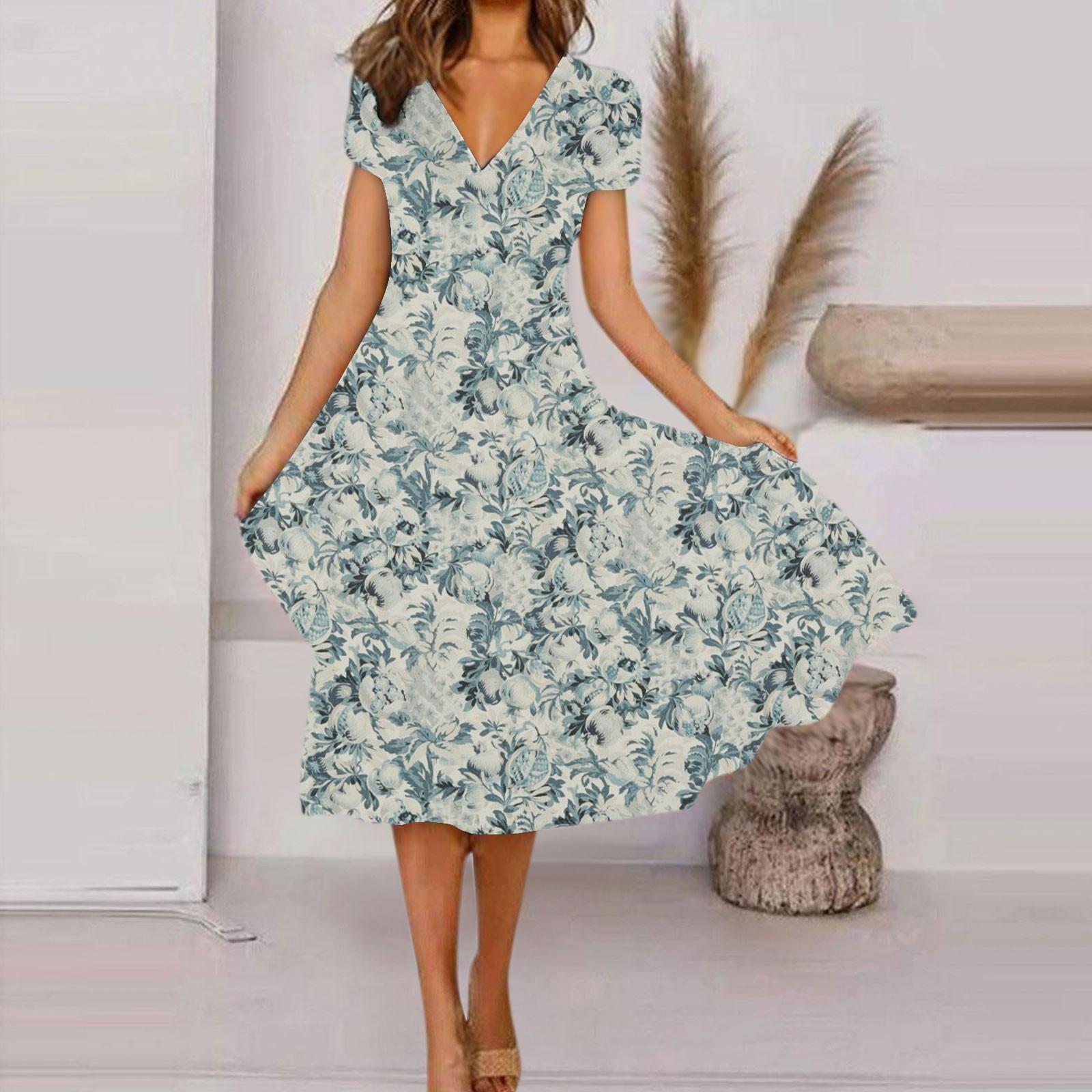 

Женское летнее повседневное модное свободное платье с коротким рукавом и v-образным вырезом с цветочным принтом S белый