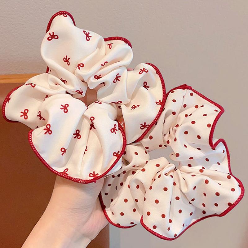 3pcs High End Red Cute Dot Plaid Scrunchies for Women Girls Soft Elastic Hair Ties Gentle Hair Bands Fashion Hair Accessories