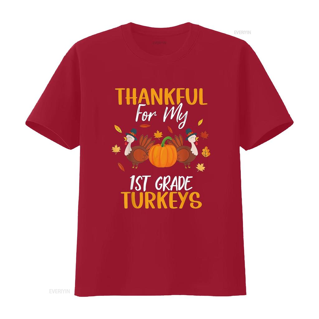 Thankful For 1st Grade Turkeys Thanksgiving Cute Teacher T Shirt vintage Washed graphic Soft Comfortable fashion Versatile