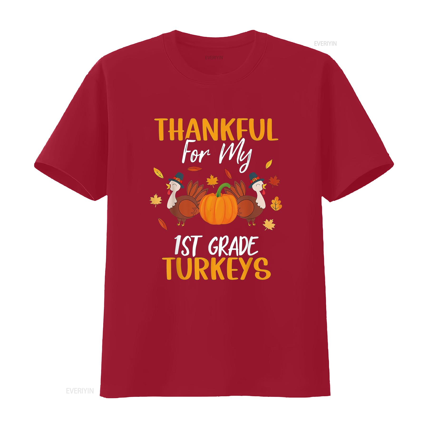 Thankful For 1st Grade Turkeys Thanksgiving Cute Teacher T Shirt vintage Washed graphic Soft Comfortable fashion Versatile S